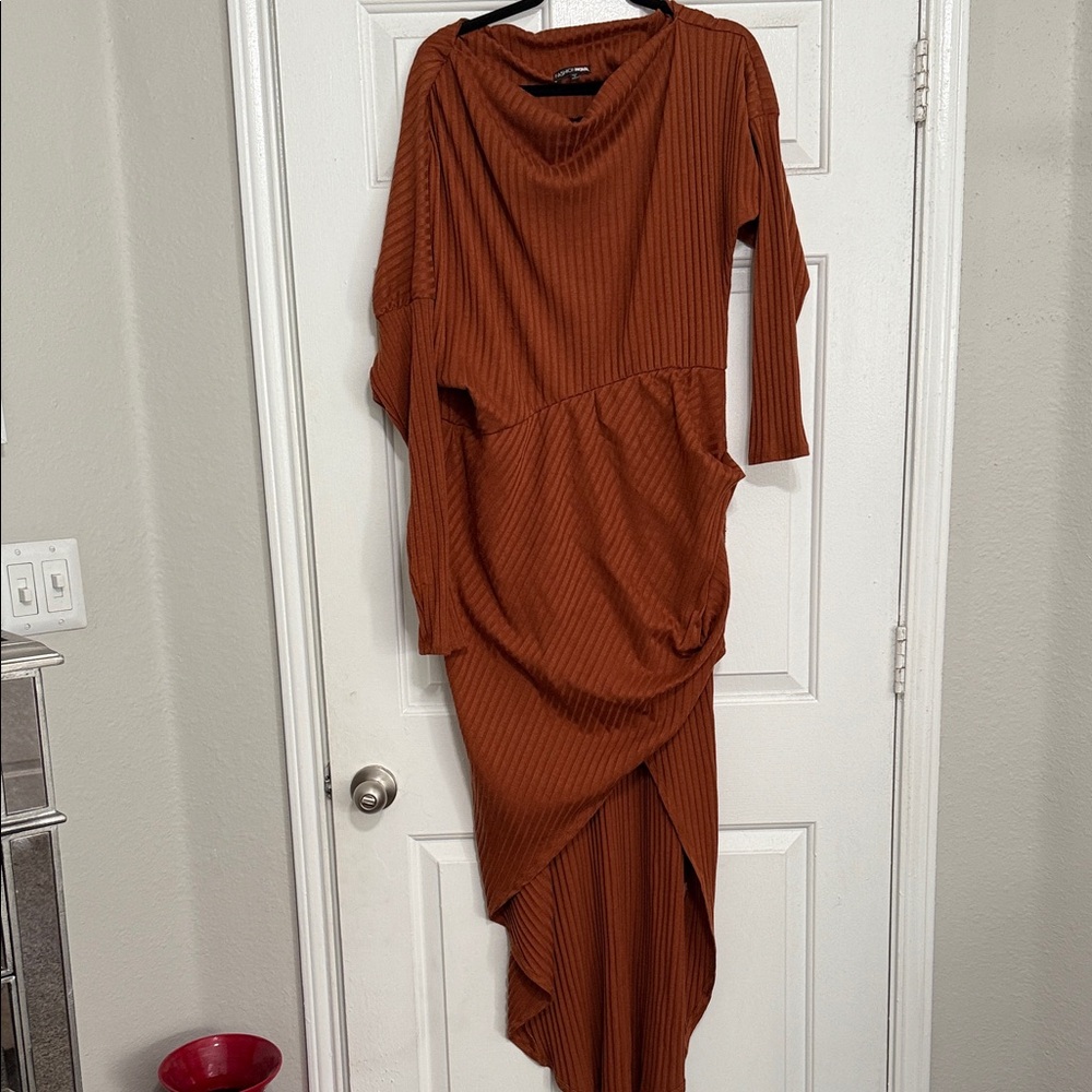 Fashion Nova Asymmetrical Brown Dress
